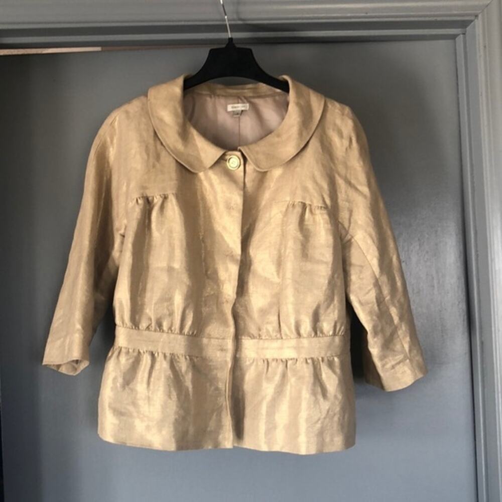 Semantiks Beige Shimmer Linen Lined  Career Button Jacket 3/4 Sleeves size 16